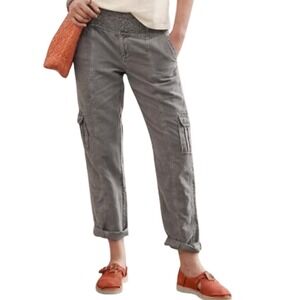 Sundance More Than Cargo linen cotton pants in olive green, Women's Size 8